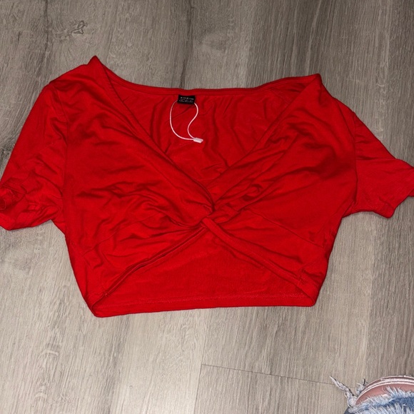 SHEIN Tops - SHEIN Red Twist-Knot Crop Top